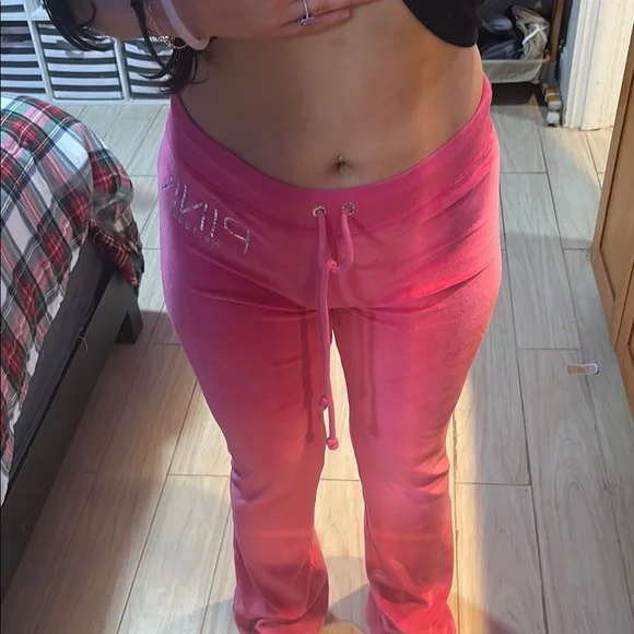 2013 RARE BLING Bright Pink Velour Sweatpants - Picture 7 of 11